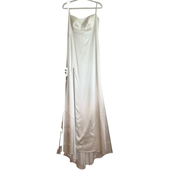 La Femme white Stretch Satin side slit Sheath Dress size 6/ small - Picture 7 of 13